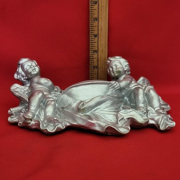 VTG Silver Tone Angel Cherub Wall Hanging Pocket Plaque Planter - Picture 8 of 12